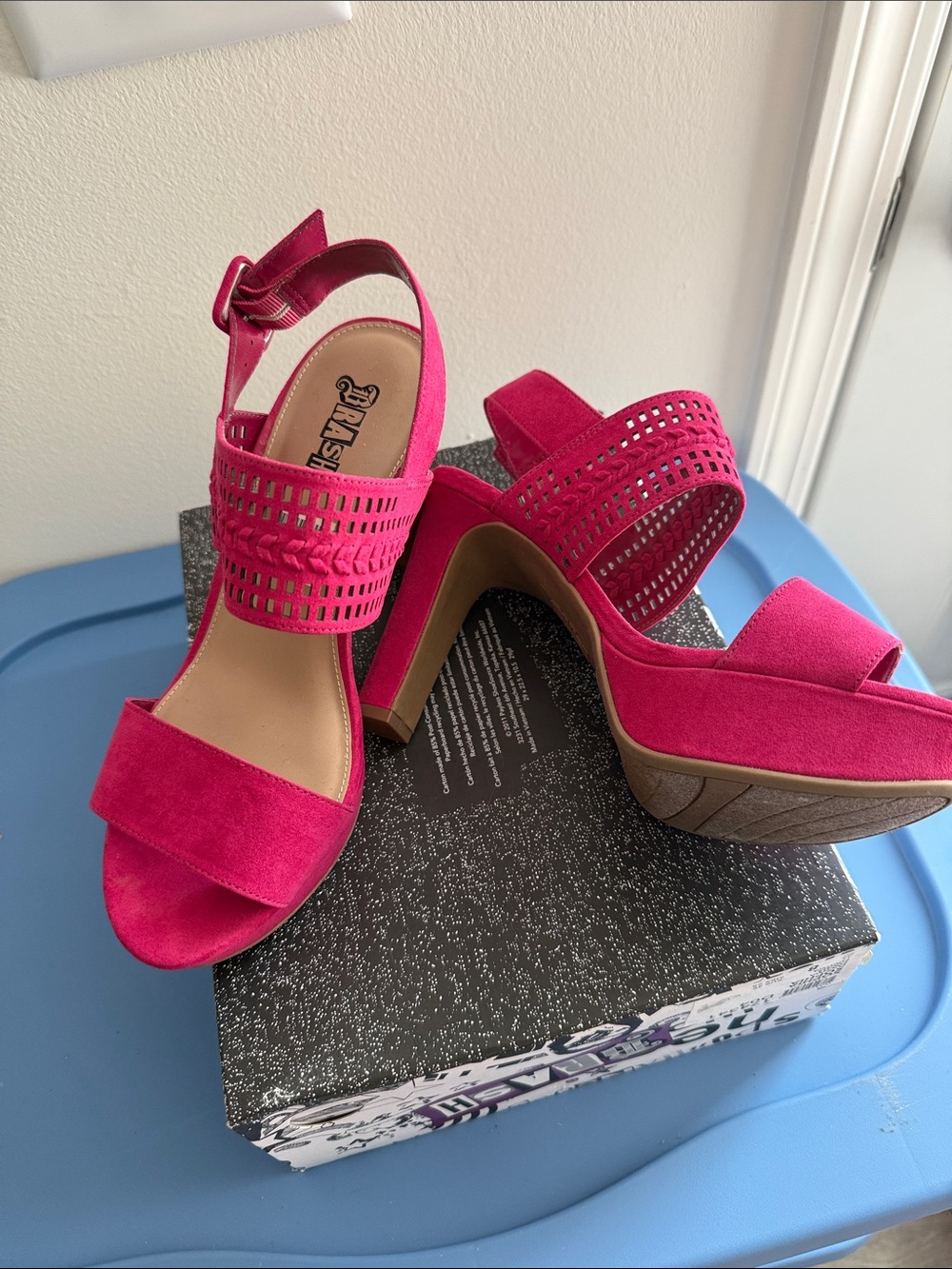 Fergalicious Hot Pink Suede Block Heel Sandals